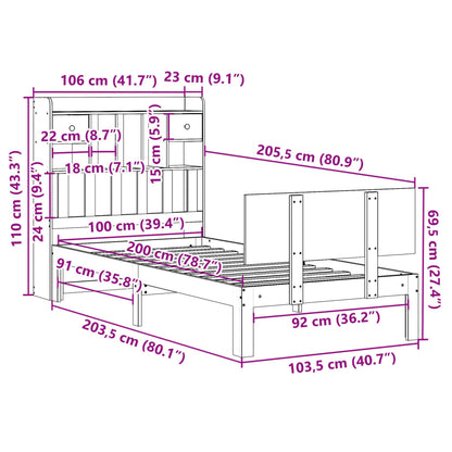 vidaXL Κρεβάτι Βιβλιοθήκη Χωρίς Στρώμα 100x200 εκ. Μασίφ Ξύλο Πεύκο