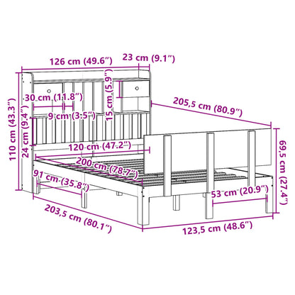 vidaXL Κρεβάτι Βιβλιοθήκη Χωρίς Στρώμα 120x200 εκ Μασίφ Ξύλο Πεύκο