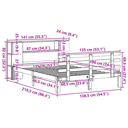 vidaXL Κρεβάτι Βιβλιοθήκη Χωρίς Στρώμα 135x190 εκ Μασίφ Ξύλο Πεύκου