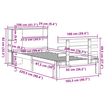 vidaXL Κρεβάτι Βιβλιοθήκη Χωρίς Στρώμα 100x200 εκ Μασίφ Ξύλο Πεύκου