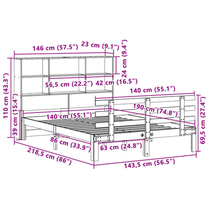 vidaXL Κρεβάτι Βιβλιοθήκη Χωρίς Στρώμα 140x190 εκ Μασίφ Ξύλο Πεύκου