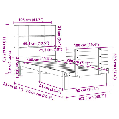 vidaXL Κρεβάτι Βιβλιοθήκη Χωρίς Στρώμα 100x200 εκ Μασίφ Ξύλο Πεύκου