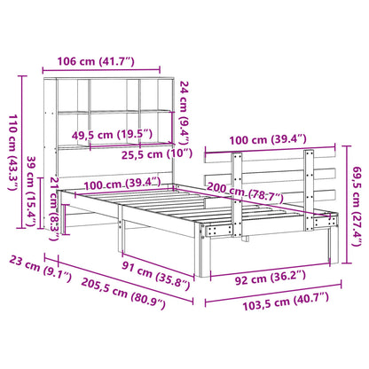 vidaXL Κρεβάτι Βιβλιοθήκη Χωρίς Στρώμα 100x200 εκ. Μασίφ Ξύλο Πεύκο