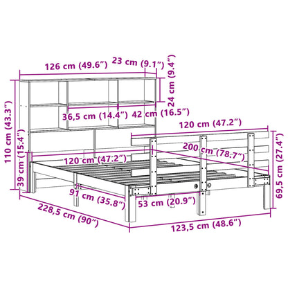 vidaXL Κρεβάτι Βιβλιοθήκη Χωρίς Στρώμα 120x200 εκ Μασίφ Ξύλο Πεύκου