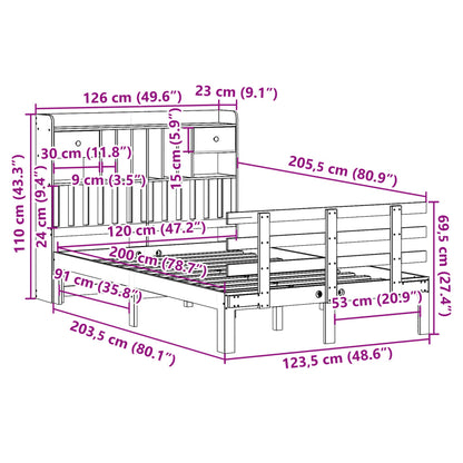 vidaXL Κρεβάτι Βιβλιοθήκη Χωρίς Στρώμα 120x200 εκ Μασίφ Ξύλο Πεύκο