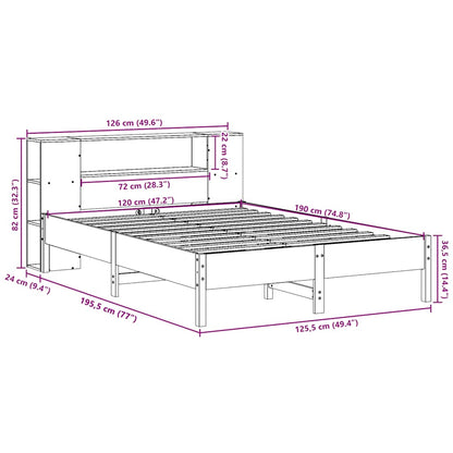 vidaXL Κρεβάτι Βιβλιοθήκη Χωρίς Στρώμα 120x190 εκ Μασίφ Ξύλο Πεύκου