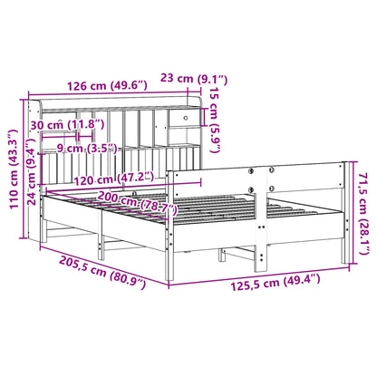 vidaXL Κρεβάτι Βιβλιοθήκη Χωρίς Στρώμα 120x200 εκ Μασίφ Ξύλο Πεύκο