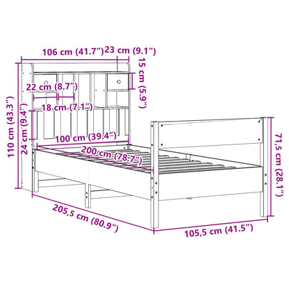 vidaXL Κρεβάτι Βιβλιοθήκη Χωρίς Στρώμα 100x200 εκ. Μασίφ Ξύλο Πεύκο