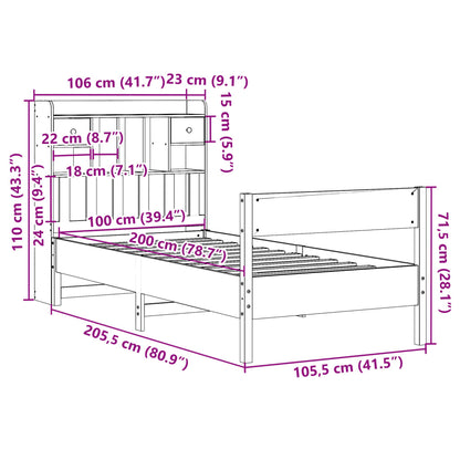 vidaXL Κρεβάτι Βιβλιοθήκη Χωρίς Στρώμα 100x200 εκ Μασίφ Ξύλο Πεύκου