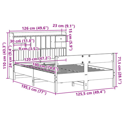 vidaXL Κρεβάτι Βιβλιοθήκη Χωρίς Στρώμα 120x190 εκ Μασίφ Ξύλο Πεύκου