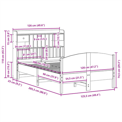 vidaXL Κρεβάτι Βιβλιοθήκη Χωρίς Στρώμα 120x200 εκ Μασίφ Ξύλο Πεύκου