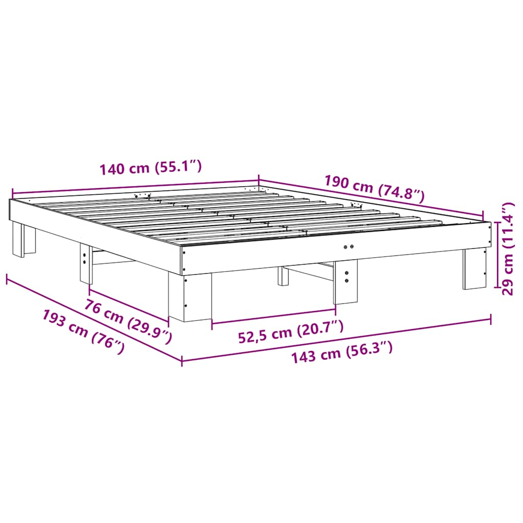 Πλαίσιο κρεβατιού vidaXL χωρίς στρώμα 140x190 cm μασίφ ξύλο δρυς