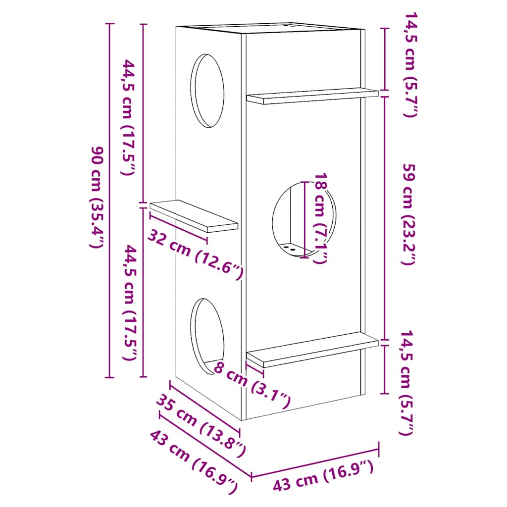 vidaXL Σπίτι για γάτες 43x43x90 cm από μασίφ ξύλο πεύκο