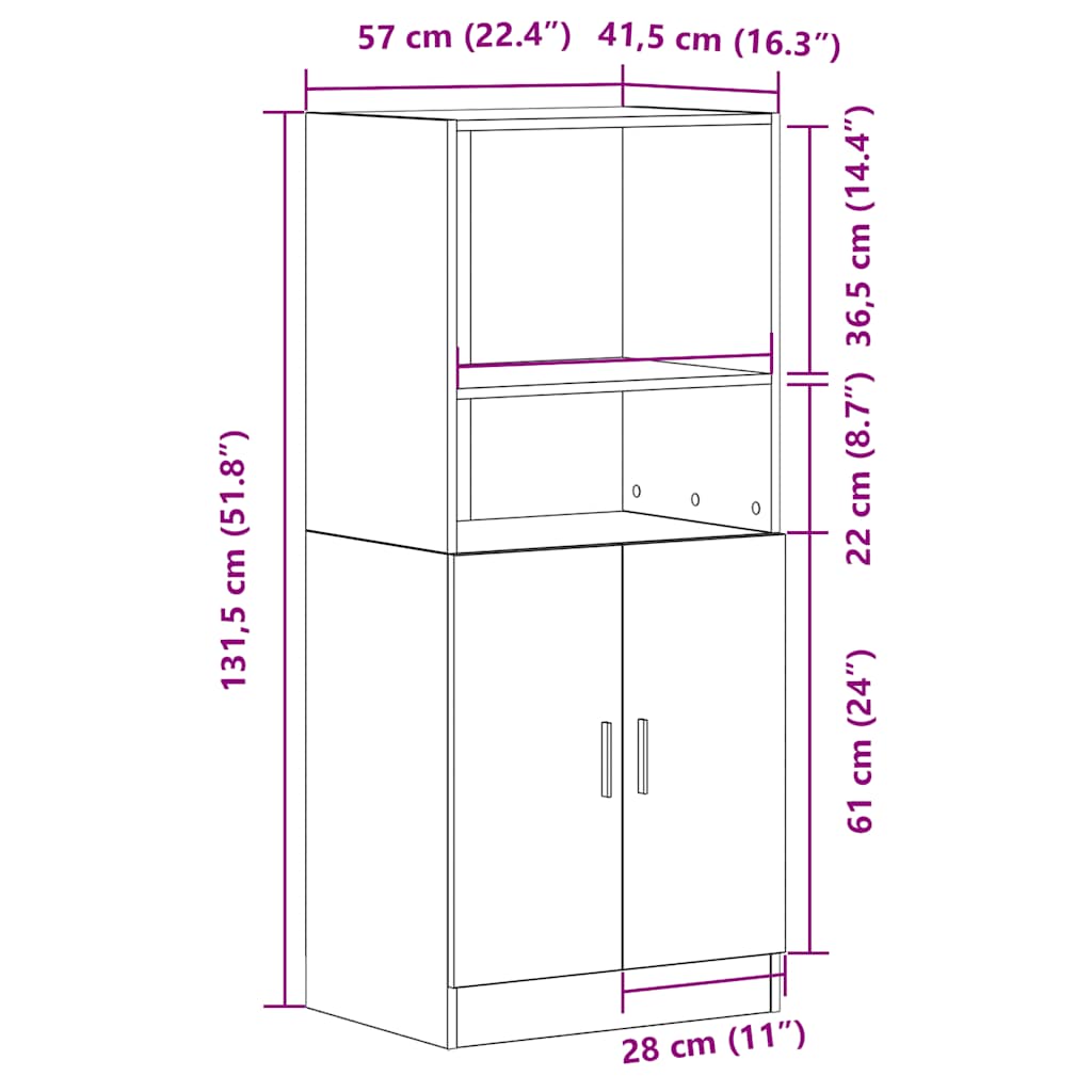 vidaXL Στήλη Κουζίνας Λευκή 57x41,5x131,5 εκ. από Επεξεργασμένο Ξύλο