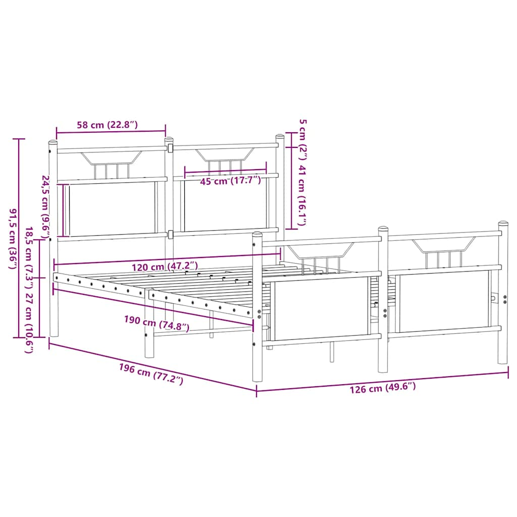 vidaXL Πλαίσιο Κρεβατιού Χωρ. Στρώμα Sonoma Δρυς 120x190 εκ Επ. Ξύλο