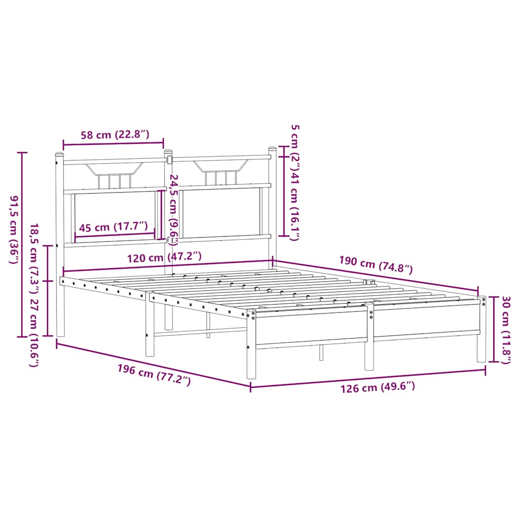 vidaXL Πλαίσιο Κρεβατιού Χωρ. Στρώμα Sonoma Δρυς 120x190 εκ Επ. Ξύλο