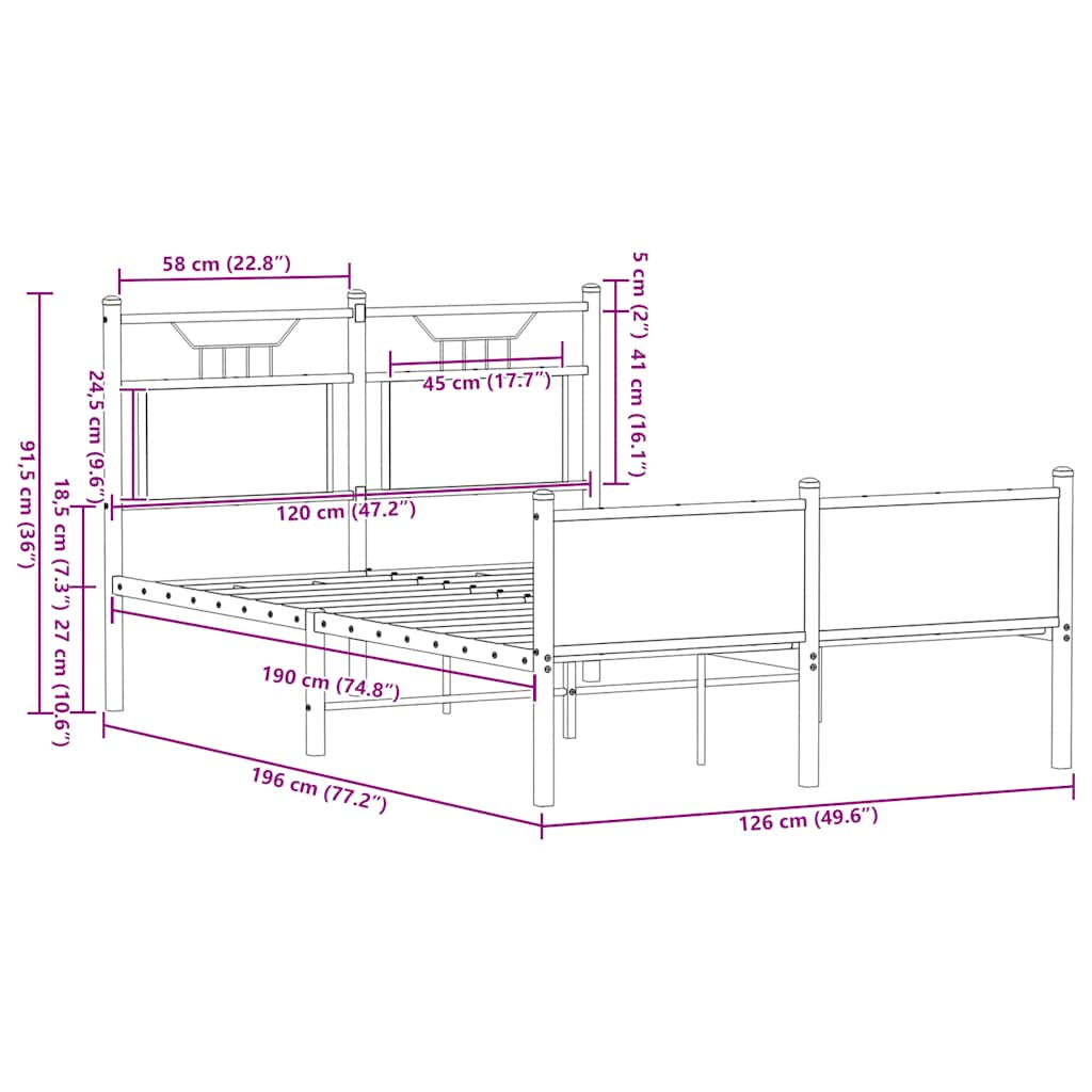 vidaXL Πλαίσιο Κρεβατιού Χωρ. Στρώμα Sonoma Δρυς 120x190 εκ Επ. Ξύλο