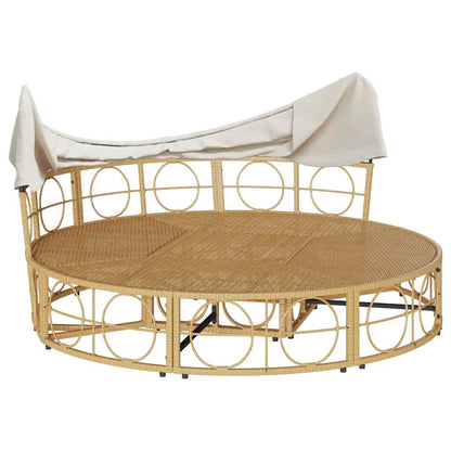 vidaXL Εξωτερική Lounge κρεβάτι με θόλο και μαξιλάρια Poly Rattan