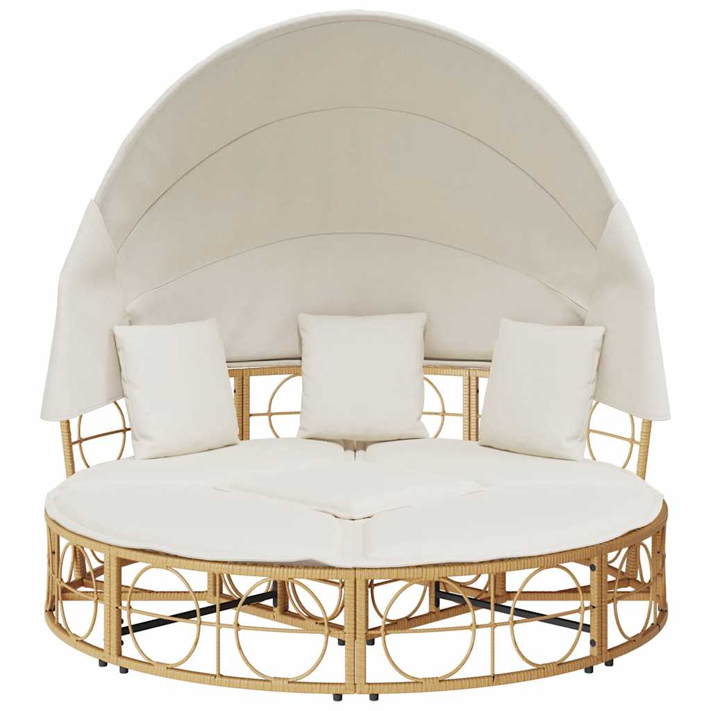 vidaXL Εξωτερική Lounge κρεβάτι με θόλο και μαξιλάρια Poly Rattan