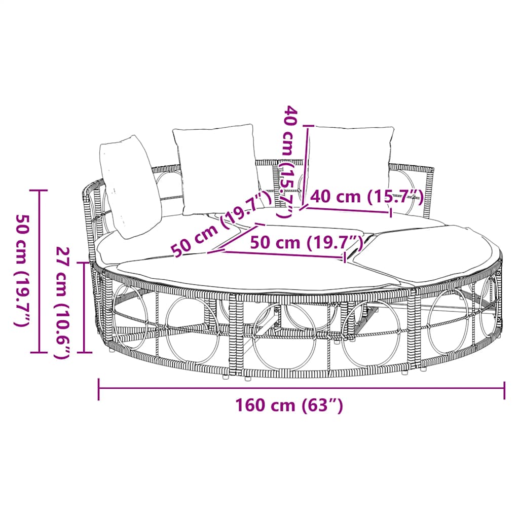 vidaXL Εξωτερική Lounge κρεβάτι χωρίς θόλο Poly Rattan