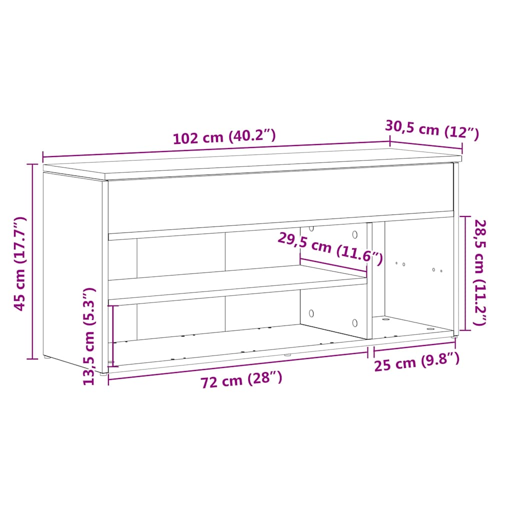 Πάγκος παπουτσιών vidaXL Μαύρο 102x30,5x45 cm Κατασκευασμένο ξύλο