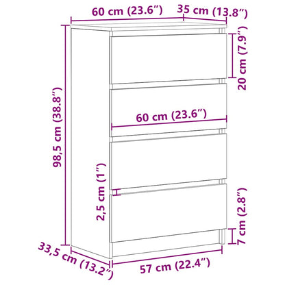 vidaXL Συρταριέρα Μαύρο Δρυς 60 x 35 x 98,5 εκ. από Επεξεργασμένο Ξύλο