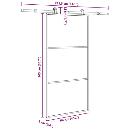 vidaXL Συρόμενη πόρτα με σετ υλικού 102x205 cm ESG Γυαλί&Αλουμίνιο