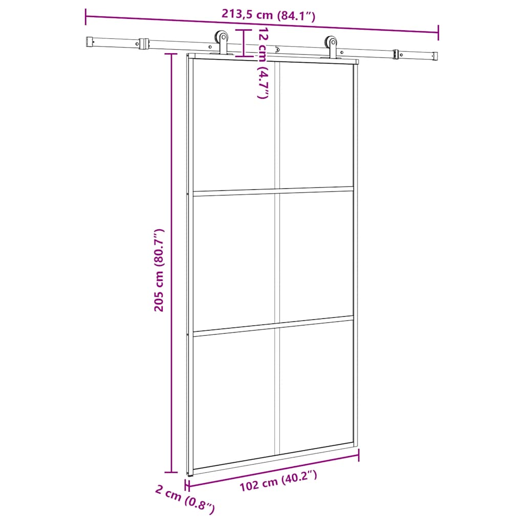 vidaXL Συρόμενη πόρτα με σετ υλικού 102x205 cm ESG Γυαλί&Αλουμίνιο