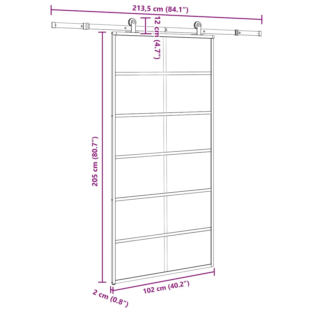 vidaXL Συρόμενη πόρτα με σετ υλικού 102x205 cm ESG Γυαλί&Αλουμίνιο