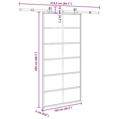 vidaXL Συρόμενη πόρτα με σετ υλικού 102x205 cm ESG Γυαλί&Αλουμίνιο