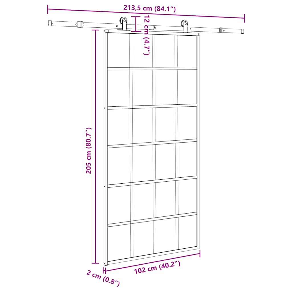 vidaXL Συρόμενη πόρτα με σετ υλικού 102x205 cm ESG Γυαλί&Αλουμίνιο