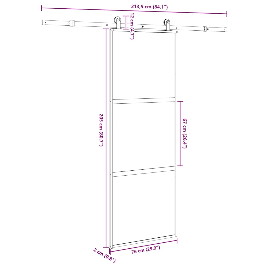 vidaXL Συρόμενη πόρτα με σετ υλικού 76x205 cm από γυαλί&Αλουμίνιο