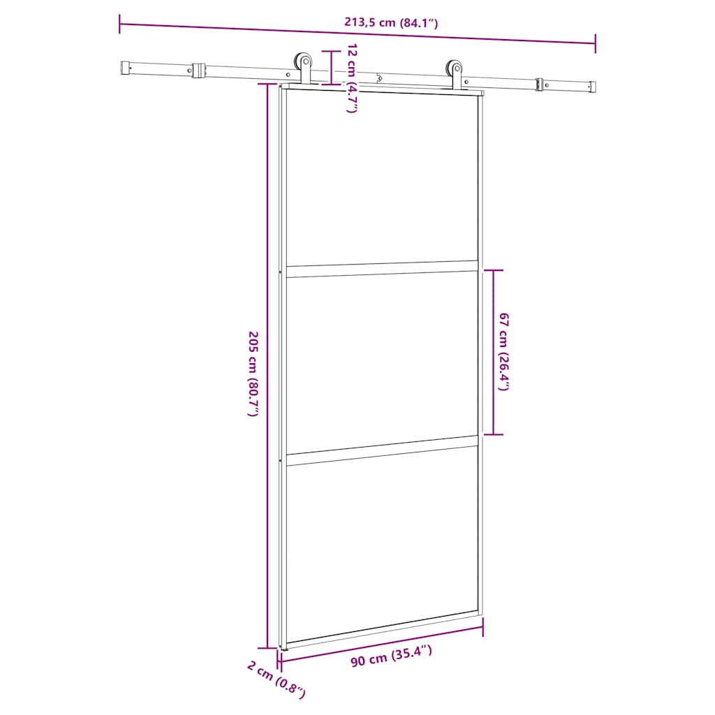 vidaXL Συρόμενη πόρτα με σετ υλικού 90x205 cm από γυαλί&Αλουμίνιο