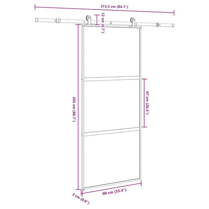 vidaXL Συρόμενη πόρτα με σετ υλικού 90x205 cm από γυαλί&Αλουμίνιο