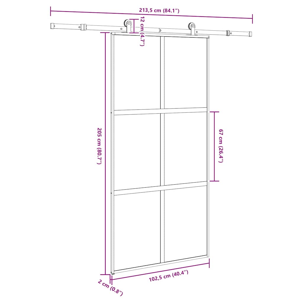 vidaXL Συρόμενη πόρτα με σετ υλικού 102,5x205 cm από γυαλί&Αλουμίνιο