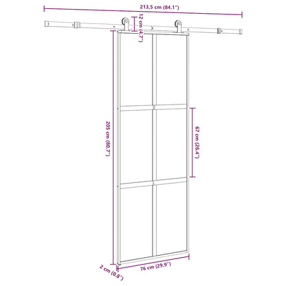 vidaXL Συρόμενη πόρτα με σετ υλικού 76x205 cm από γυαλί&Αλουμίνιο