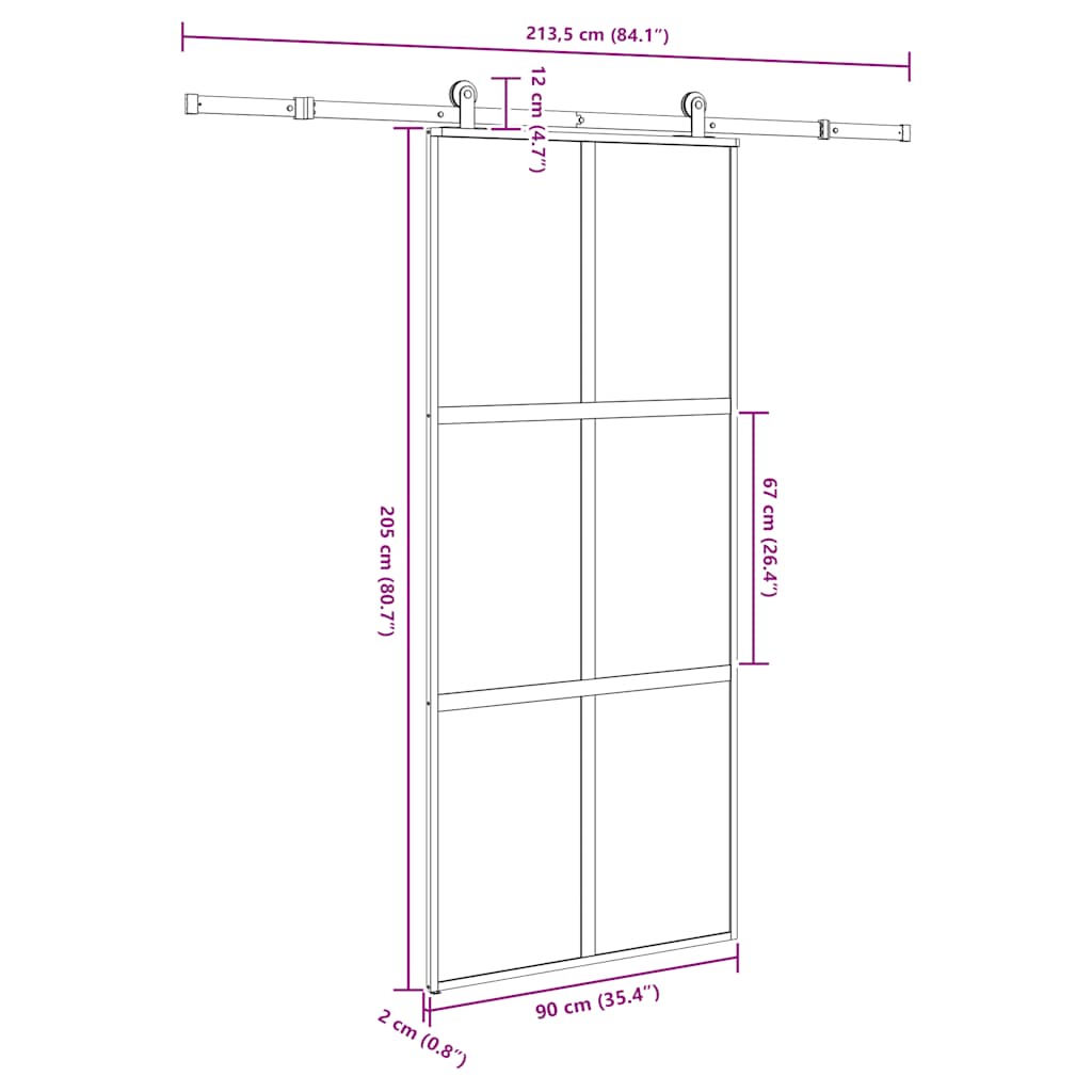 vidaXL Συρόμενη πόρτα με σετ υλικού 90x205 cm από γυαλί&Αλουμίνιο