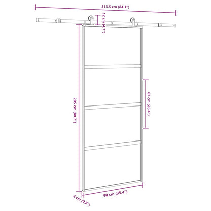 vidaXL Συρόμενη πόρτα με σετ υλικού 90x205 cm από γυαλί&Αλουμίνιο