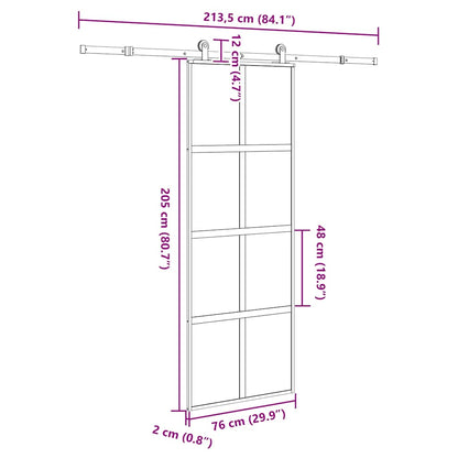 vidaXL Συρόμενη πόρτα με σετ υλικού 76x205 cm από γυαλί&Αλουμίνιο