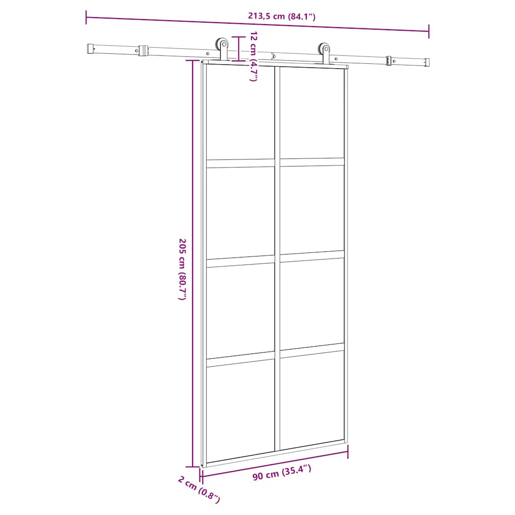 vidaXL Συρόμενη πόρτα με σετ υλικού 90x205 cm από γυαλί και αλουμίνιο