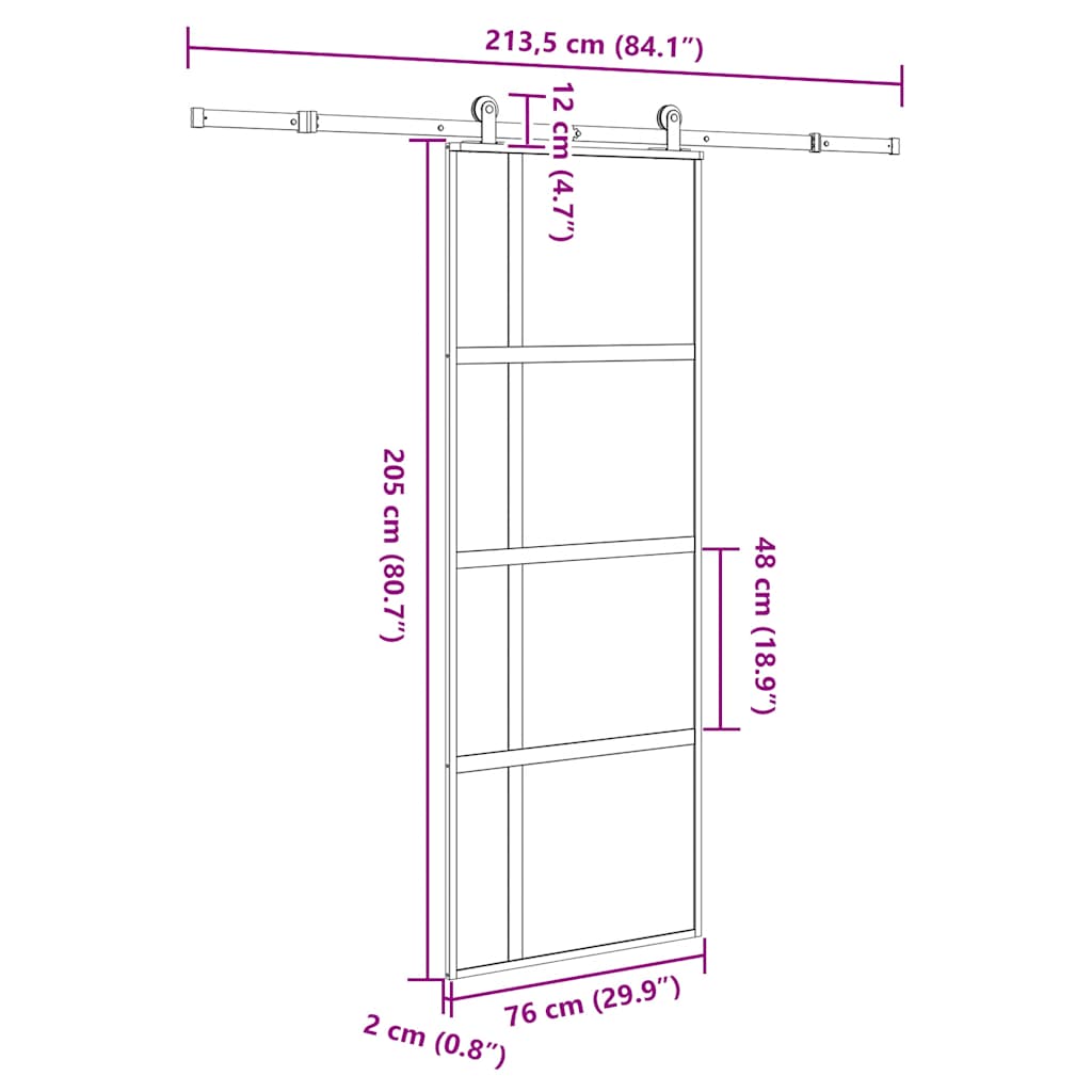 vidaXL Συρόμενη πόρτα με σετ υλικού 76x205 cm από γυαλί&Αλουμίνιο