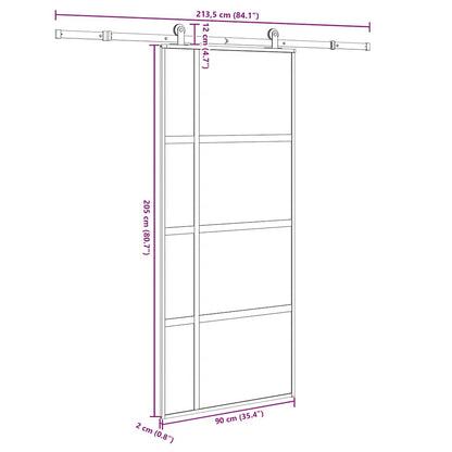 vidaXL Συρόμενη πόρτα με σετ υλικού 90x205 cm από γυαλί και αλουμίνιο