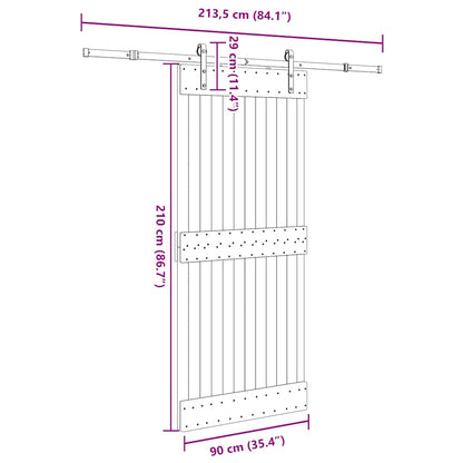 vidaXL Συρόμενη Μεσόπορτα με Μηχανισμό 90 x 210 εκ. Μασίφ Ξύλο Πεύκου