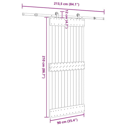 vidaXL Συρόμενη Μεσόπορτα με Μηχανισμό 90 x 210 εκ. Μασίφ Ξύλο Πεύκου