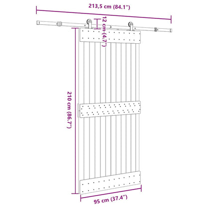 vidaXL Συρόμενη Μεσόπορτα με Μηχανισμό 95 x 210 εκ. Μασίφ Ξύλο Πεύκου