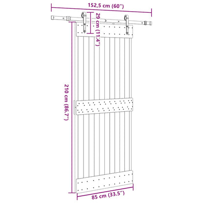 vidaXL Συρόμενη Μεσόπορτα με Μηχανισμό 85 x 210 εκ. Μασίφ Ξύλο Πεύκου