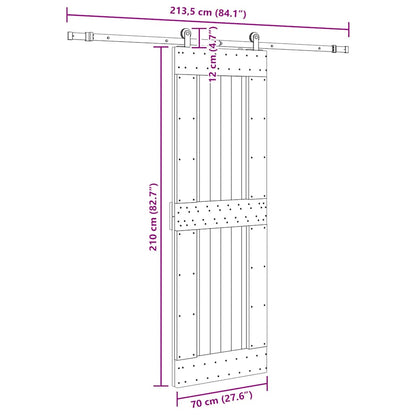 vidaXL Συρόμενη Μεσόπορτα με Μηχανισμό 70 x 210 εκ. Μασίφ Ξύλο Πεύκου