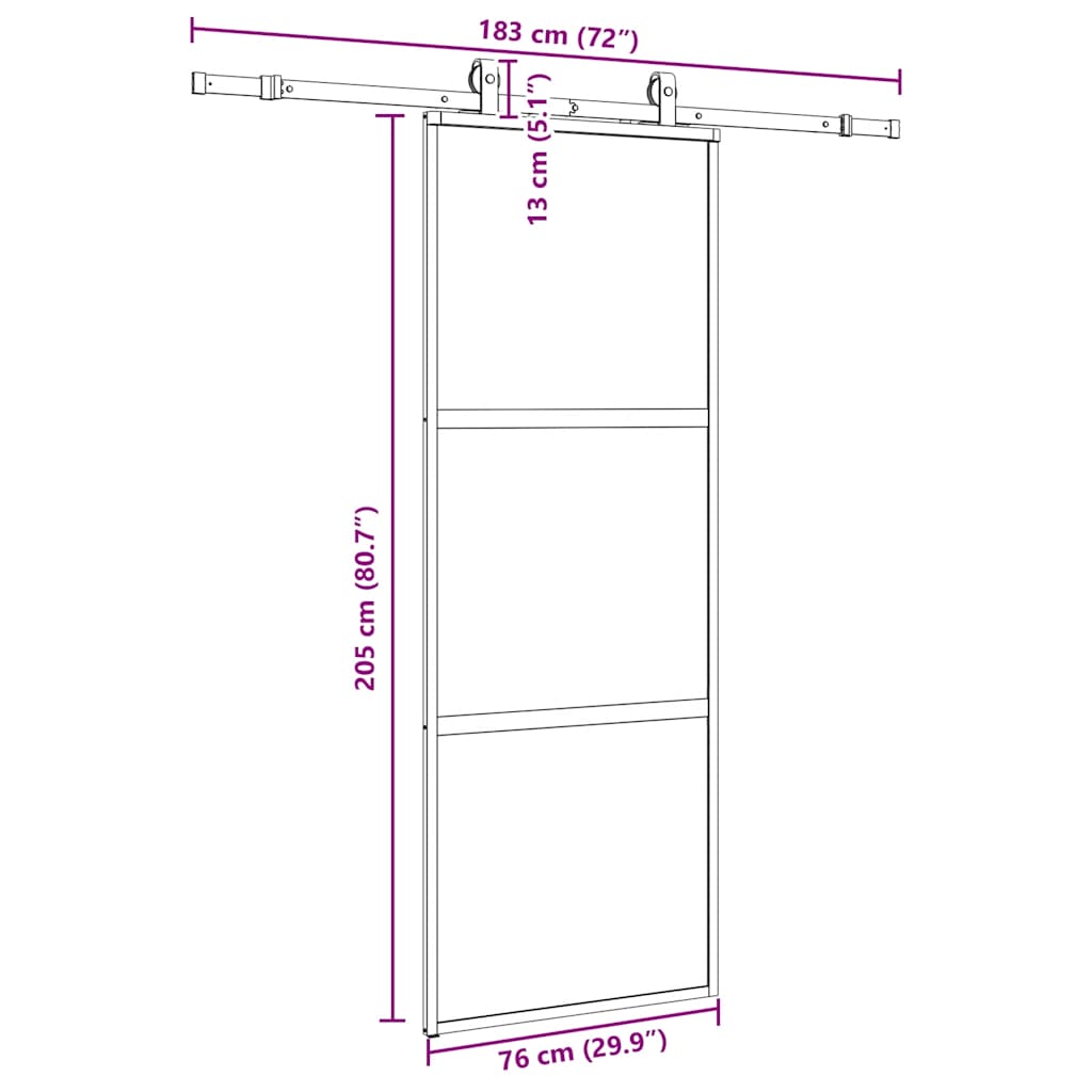 vidaXL Συρόμενη πόρτα με σετ υλικού Μαύρο 76x205 cm γυαλί μετριασμένο