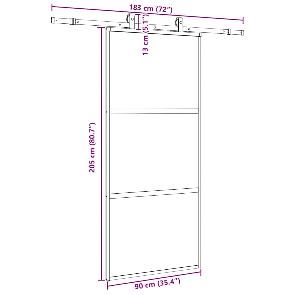 vidaXL Συρόμενη πόρτα με σετ υλικού Μαύρο 90x205 cm γυαλί μετριασμένο