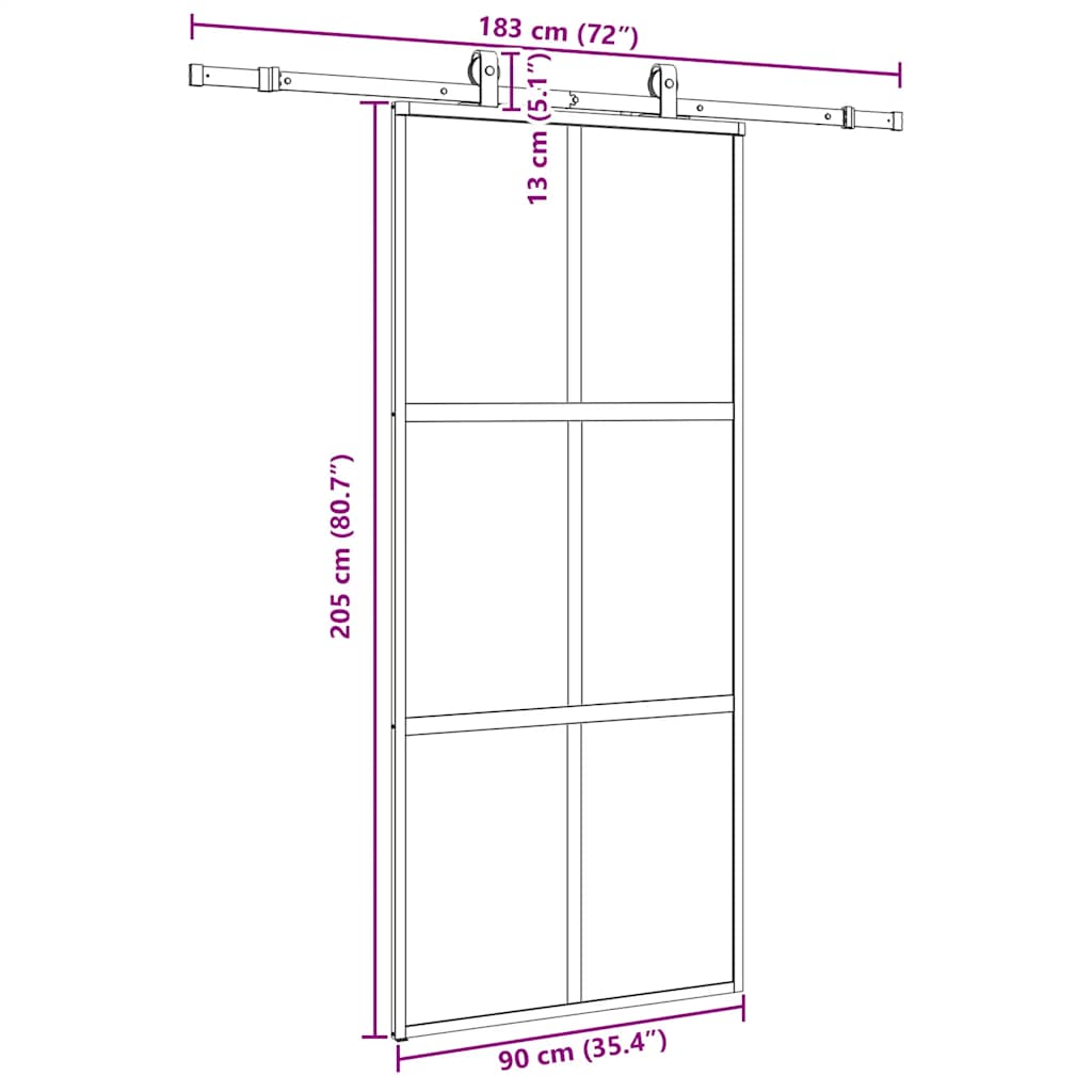 vidaXL Συρόμενη πόρτα με σετ υλικού Μαύρο 90x205 cm γυαλί μετριασμένο